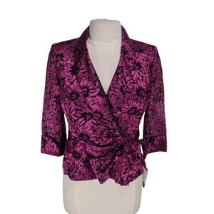 ALEX EVENINGS Women Real Wrap Blouse Petti Size MP Floral Laser Cut Sheer E3A